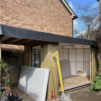 Timber frame extension under construction