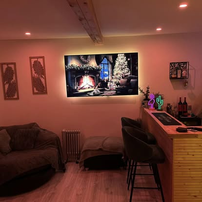 Garden room interior entertainment setup