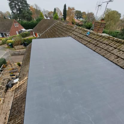 Completed EPDM roof rural autumn setting
