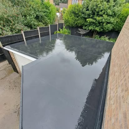 Completed EPDM flat roof on garden outbuilding