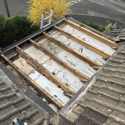 Flat roof stripped exposed joists autumn