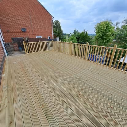 Large elevated timber deck with spindle balustrades
