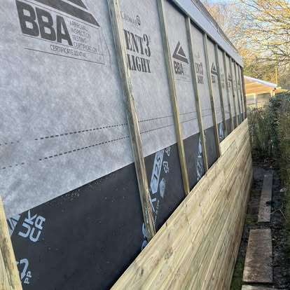 Garden room wall BBA breather membrane fitted