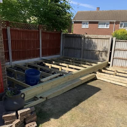 Decking joist framework in garden summer