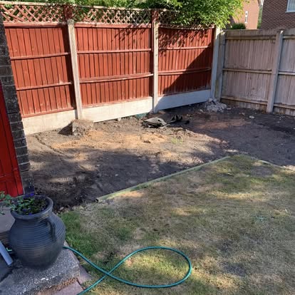 Garden cleared plot before decking installation