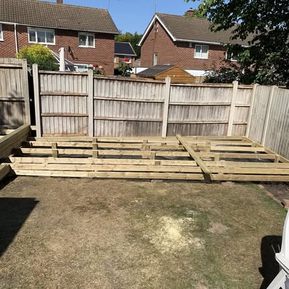 Decking joist framework in garden summer