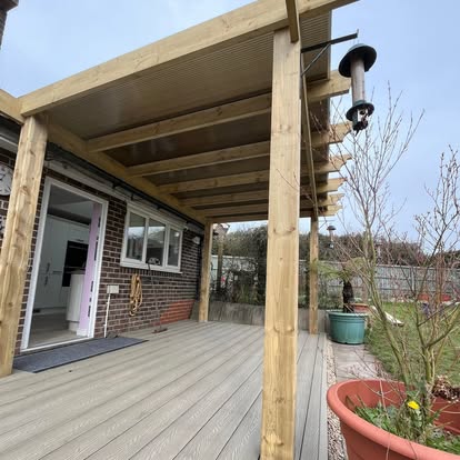 Covered verandah with profiled roof composite decking