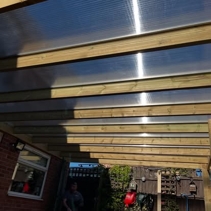 Polycarbonate pergola roof viewed from underneath