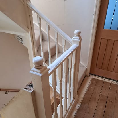 Square spindle staircase renovation in progress