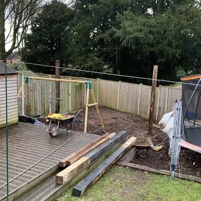 Garden clearance with composite deck edge and fence posts