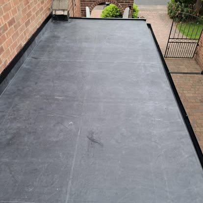 Completed grey EPDM rubber flat roof membrane