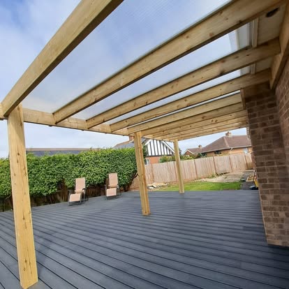 Composite decking under polycarbonate timber pergola