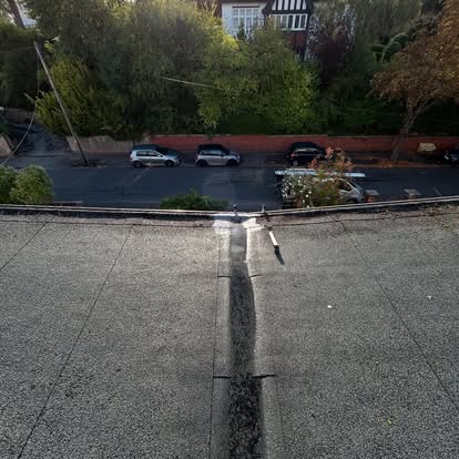 Completed flat roof from above with ridge seam
