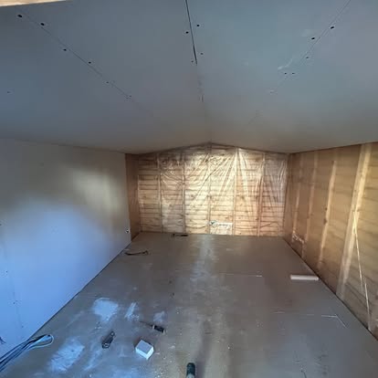 Timber building interior at framing stage