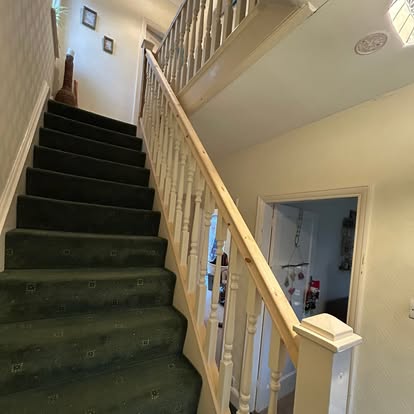 Staircase renovation completed, new pine balustrade