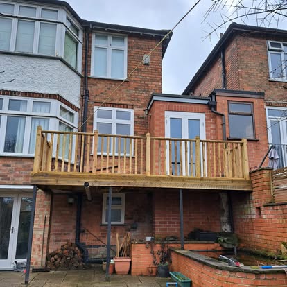 Elevated deck with timber balustrade posts mid-stage