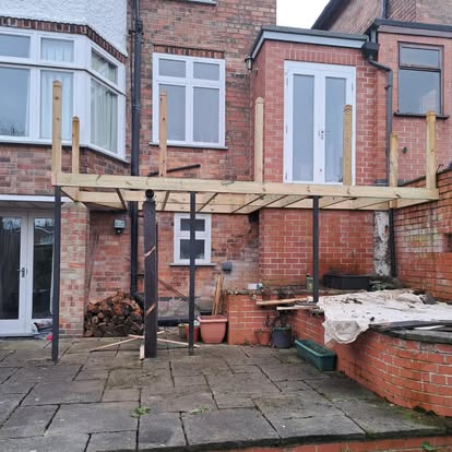 Elevated deck frame from different angle